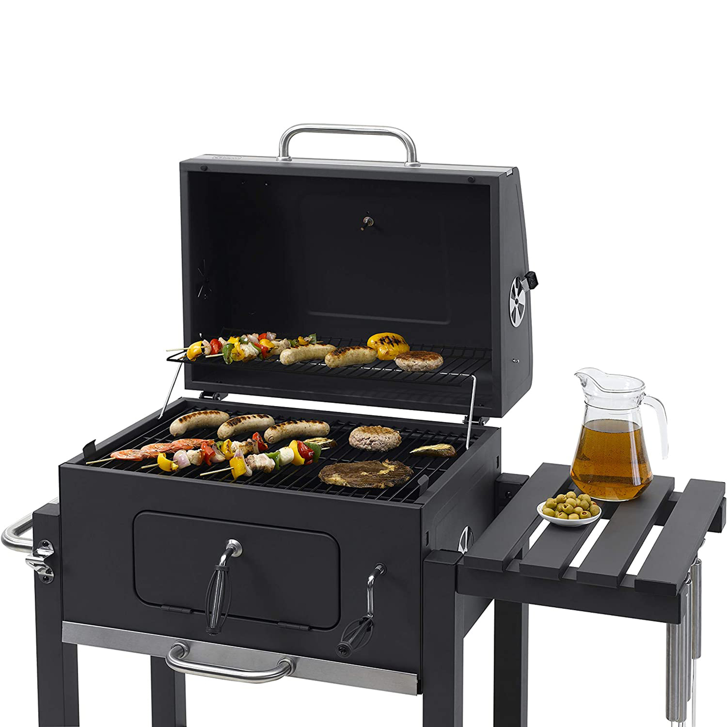 Asador de Hierro Deluxe con Ruedas y Mesa Lateral