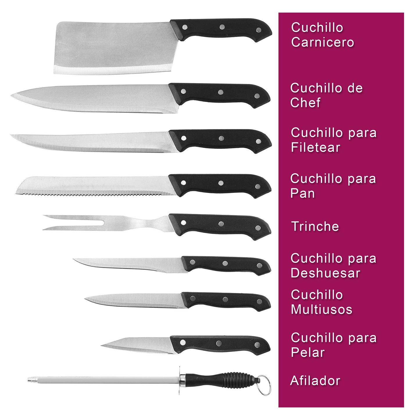 Juego De Cuchillos 10 Piezas Con ″Incluye Tabla″