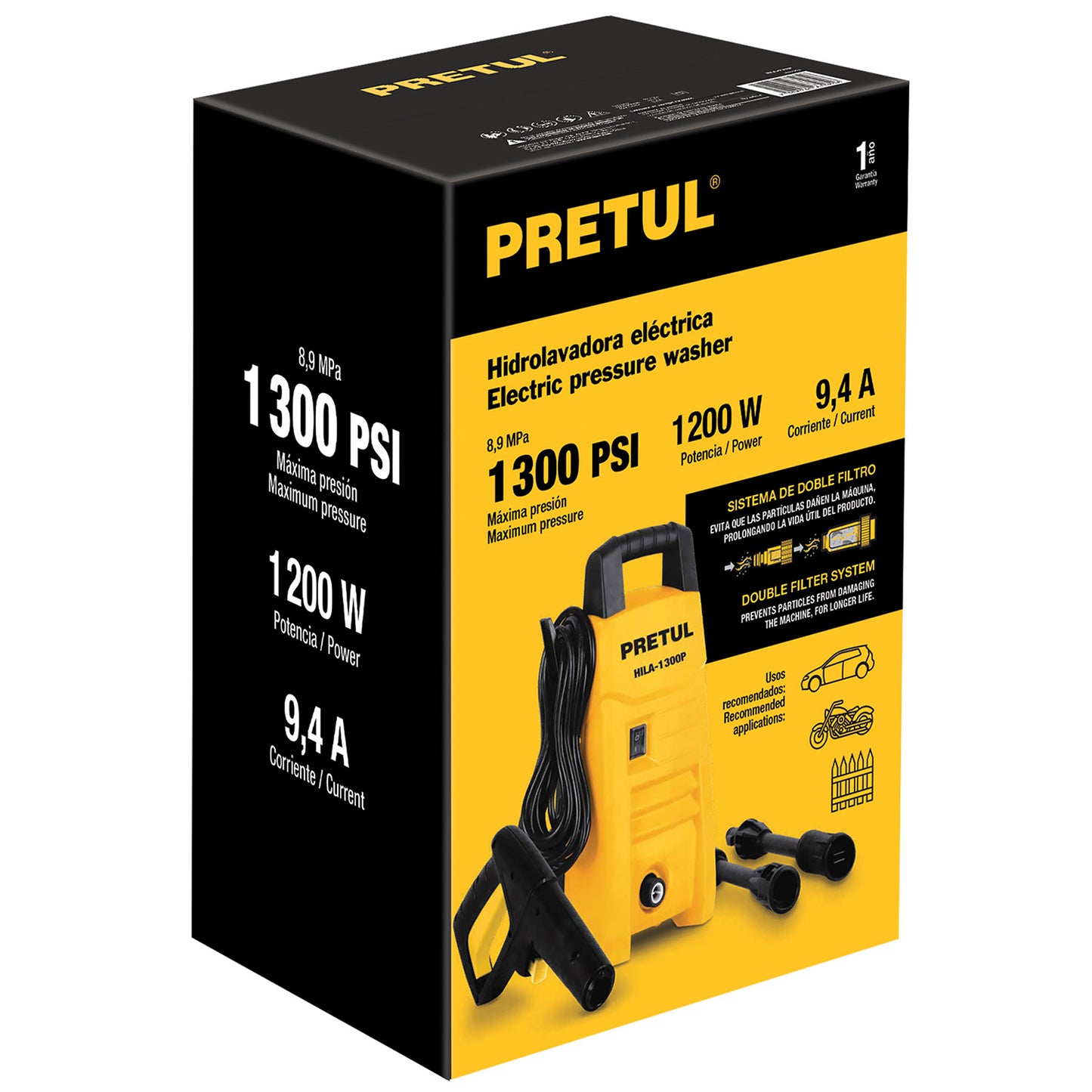 Hidrolavadora Electrica Pretul 1300PSI Doble Filtro