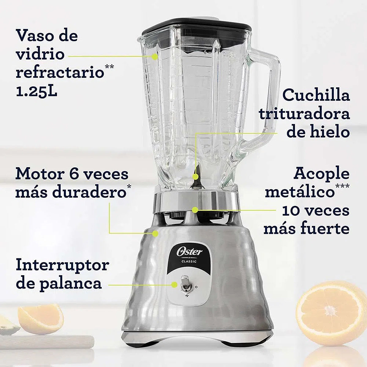 Licuadora Oster Clásica Toggle 1 Velocidad + Pulso Plata