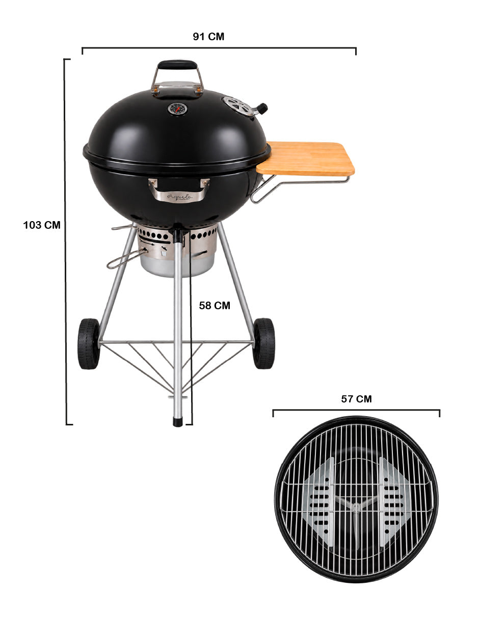 Asador de Carbón AQUILA ARDEO AS8032 con 2 ruedas, negro
