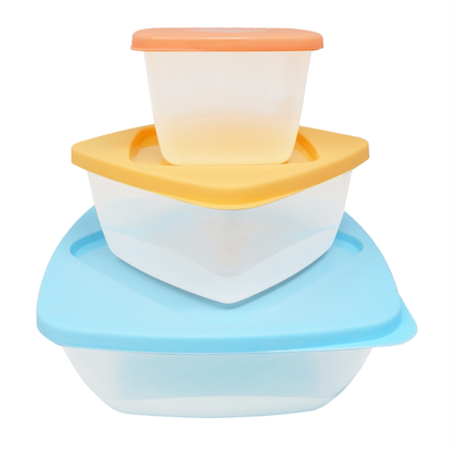 Juegos 3 Contenedores 250, 375 y 750 ml Cuadrados Con Tapa