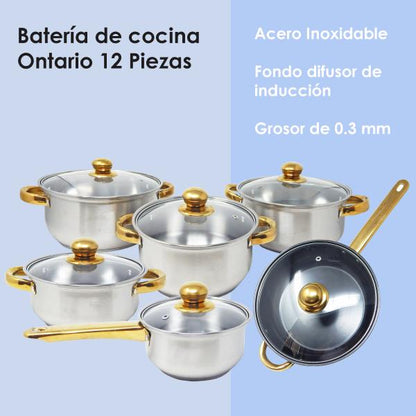 Batería de Cocina Ontario Acero Inox Compatible Inducción