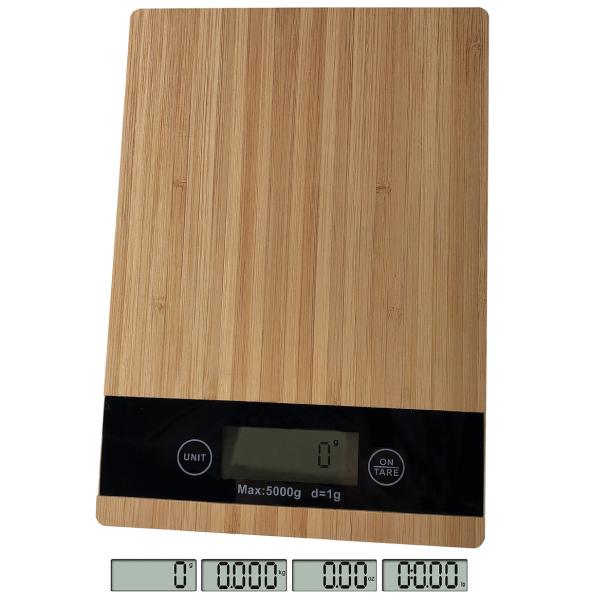 Bascula de Cocina Digital 5 Kg Bambu Rectangular