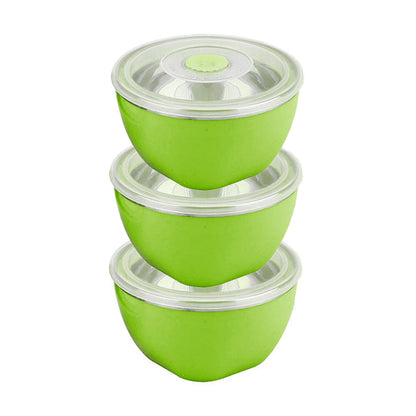 Juego de 3 Ensaladeras Acero Inoxidable con Tapa - Verde