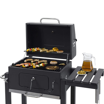 Asador de Hierro Deluxe con Ruedas y Mesa Lateral