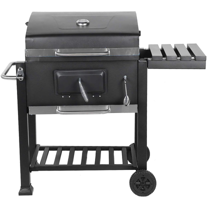 Asador de Hierro Deluxe con Ruedas y Mesa Lateral