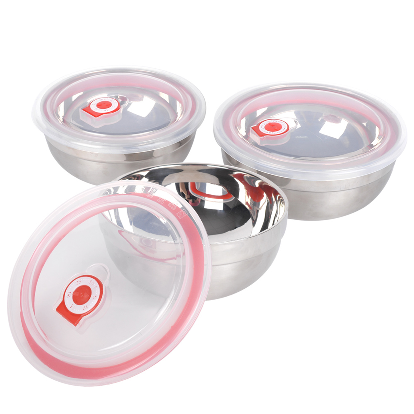 Juego de 3 Tazones de Acero Inox. con Tapa 1L, 1.25L y 1.65L