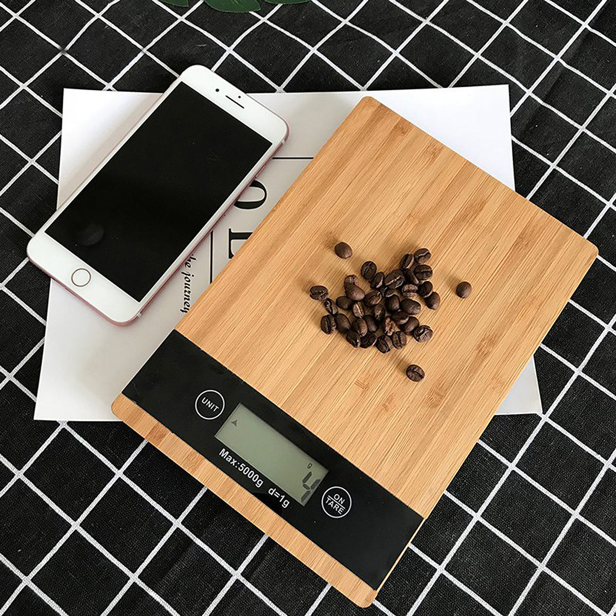 Bascula de Cocina Digital 5 Kg Bambu Rectangular