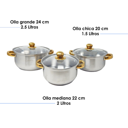 Batería de Cocina Ontario Acero Inox Compatible Inducción