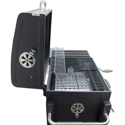 Asador de Hierro Deluxe con Ruedas y Mesa Lateral