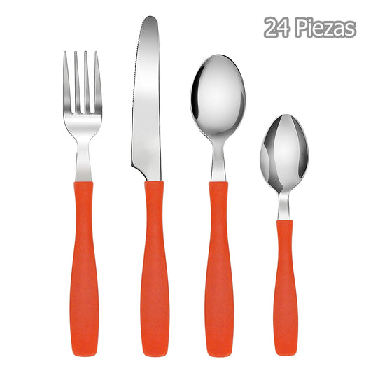 Juego de Cubiertos Indiana Naranja 24 Piezas