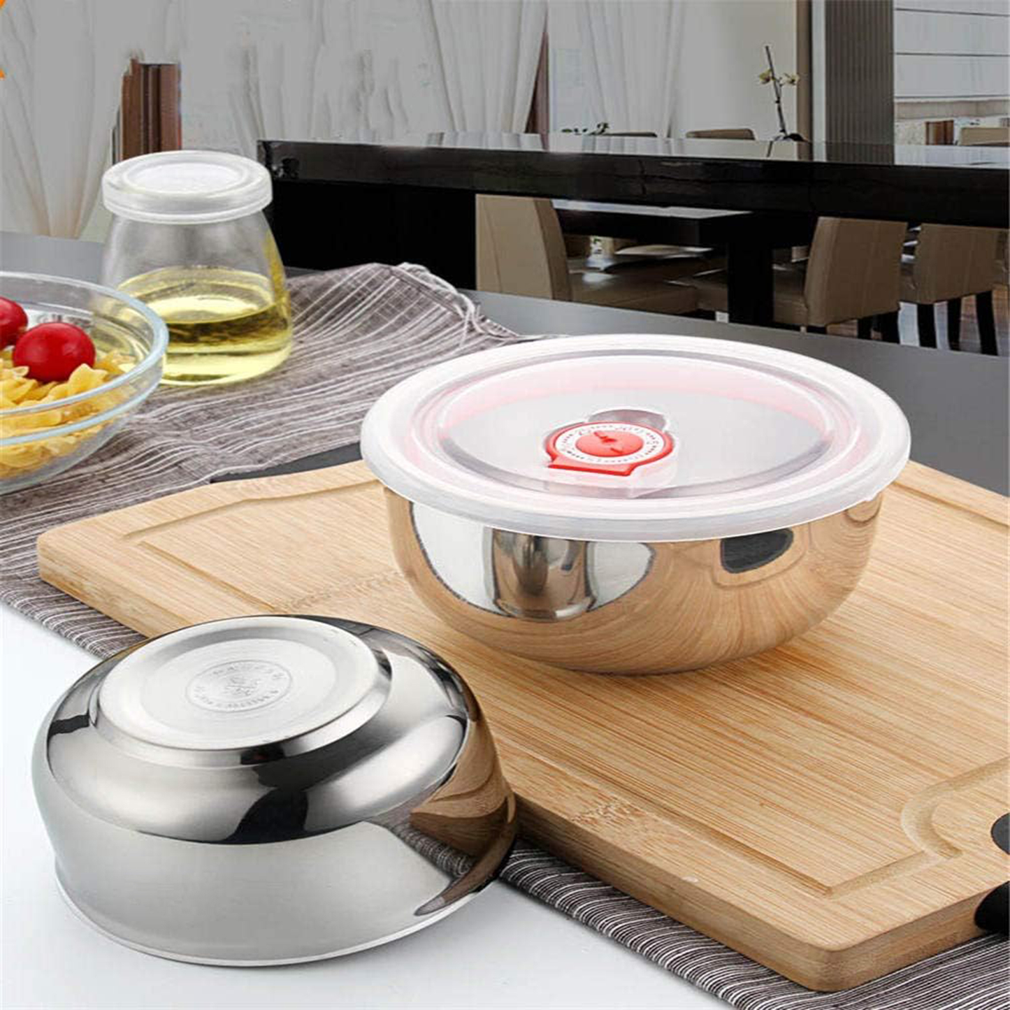 Juego de 3 Tazones de Acero Inox. con Tapa 1L, 1.25L y 1.65L