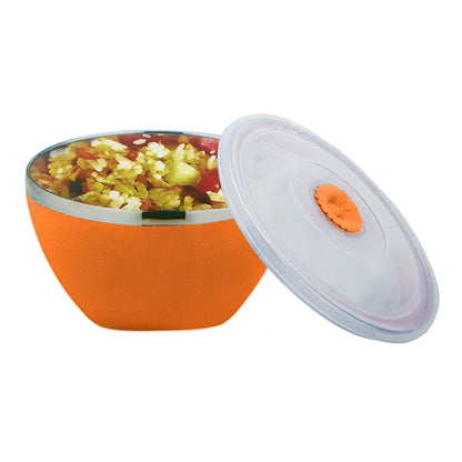 Juego de 3 Ensaladeras Acero Inoxidable con Tapa - Naranja
