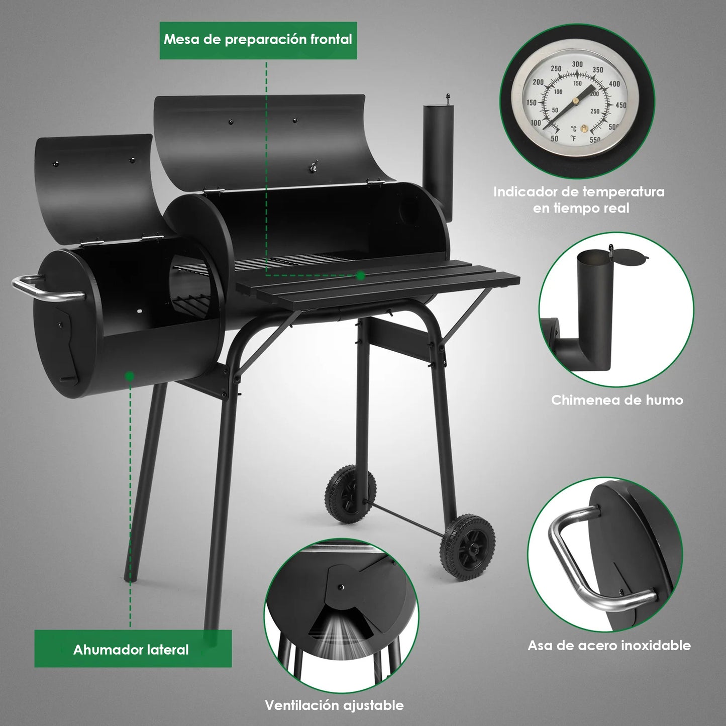 Asador con Ahumador Aquila Hierro 44 pulgadas Oakville Negro