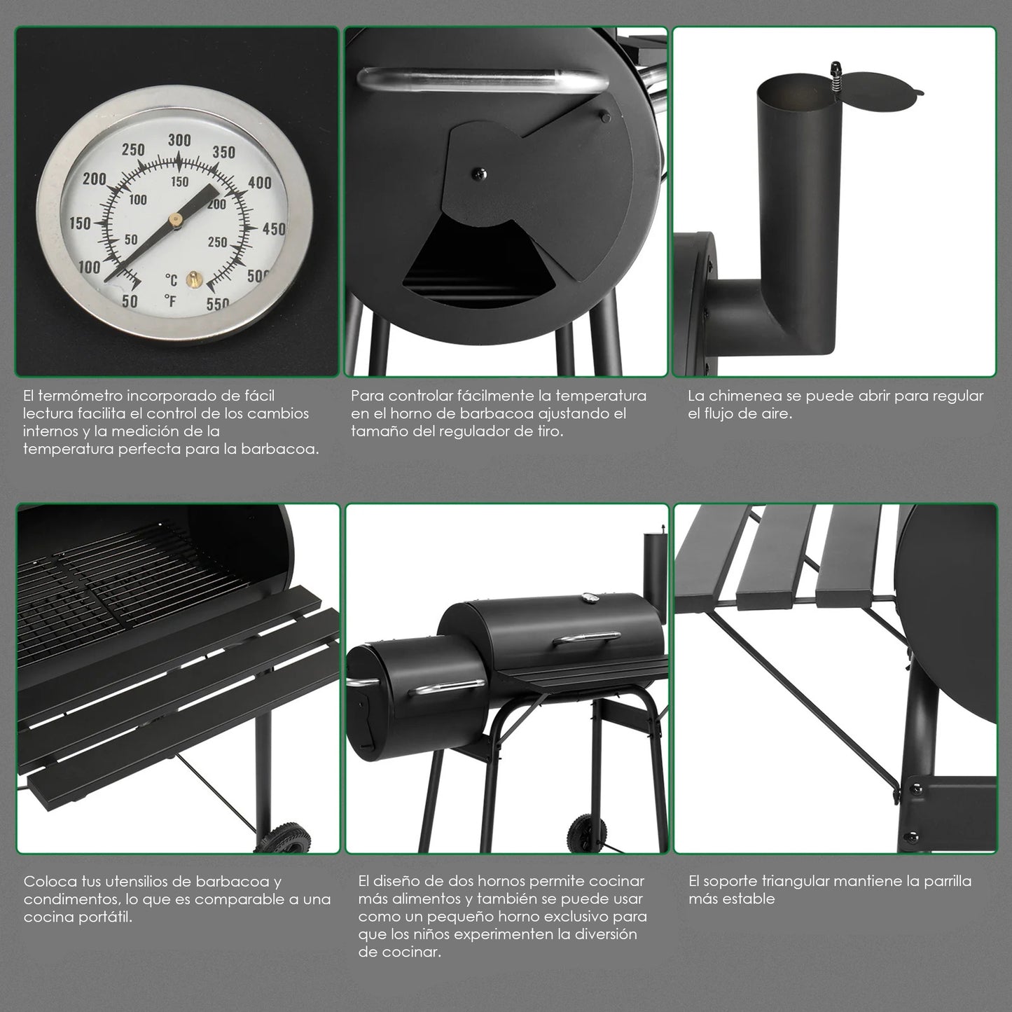 Asador con Ahumador Aquila Hierro 44 pulgadas Oakville Negro