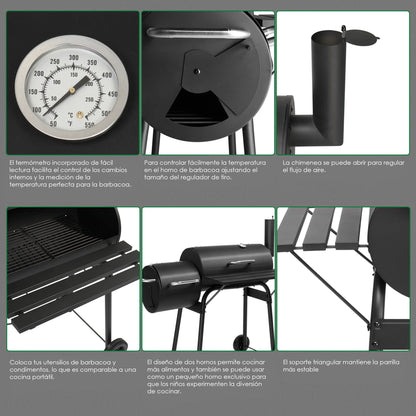 Asador con Ahumador Aquila Hierro 44 pulgadas Oakville Negro