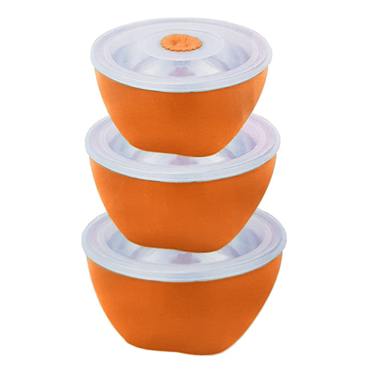 Juego de 3 Ensaladeras Acero Inoxidable con Tapa - Naranja