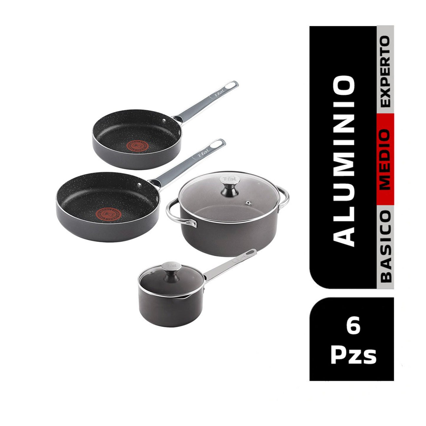 Batería De 6 Piezas T-Fal Talent Pro Color Gris