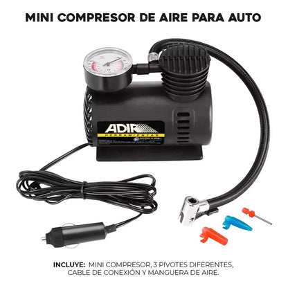 Compresor ADIR 658 con Manómetro 12V Negro 300 PSI