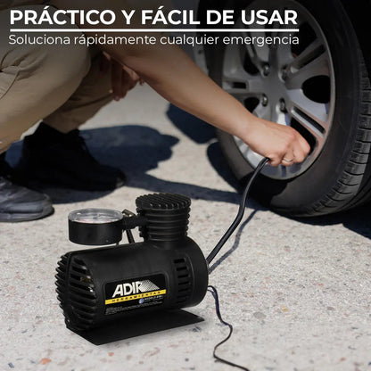 Compresor ADIR 658 con Manómetro 12V Negro 300 PSI