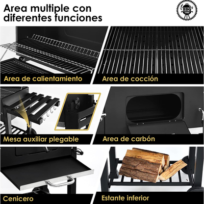 Asador de Hierro Deluxe con Ruedas y Mesa Lateral