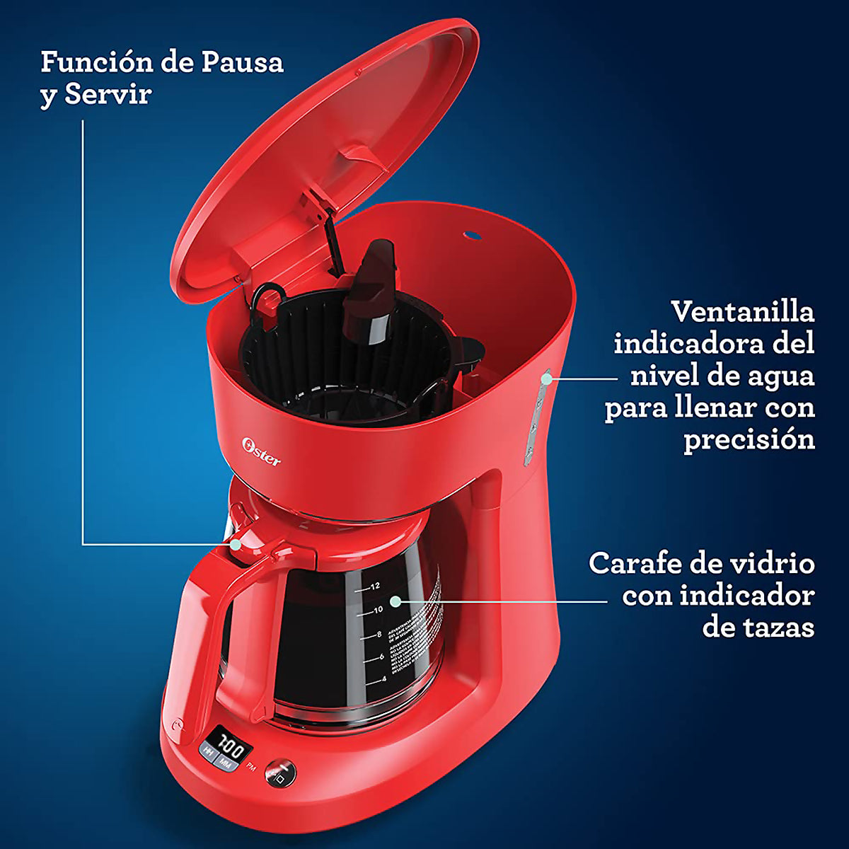 Cafetera Oster Programable 12 Tazas Roja