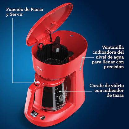 Cafetera Oster Programable 12 Tazas Roja