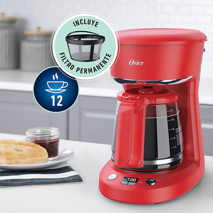 Cafetera Oster Programable 12 Tazas Roja