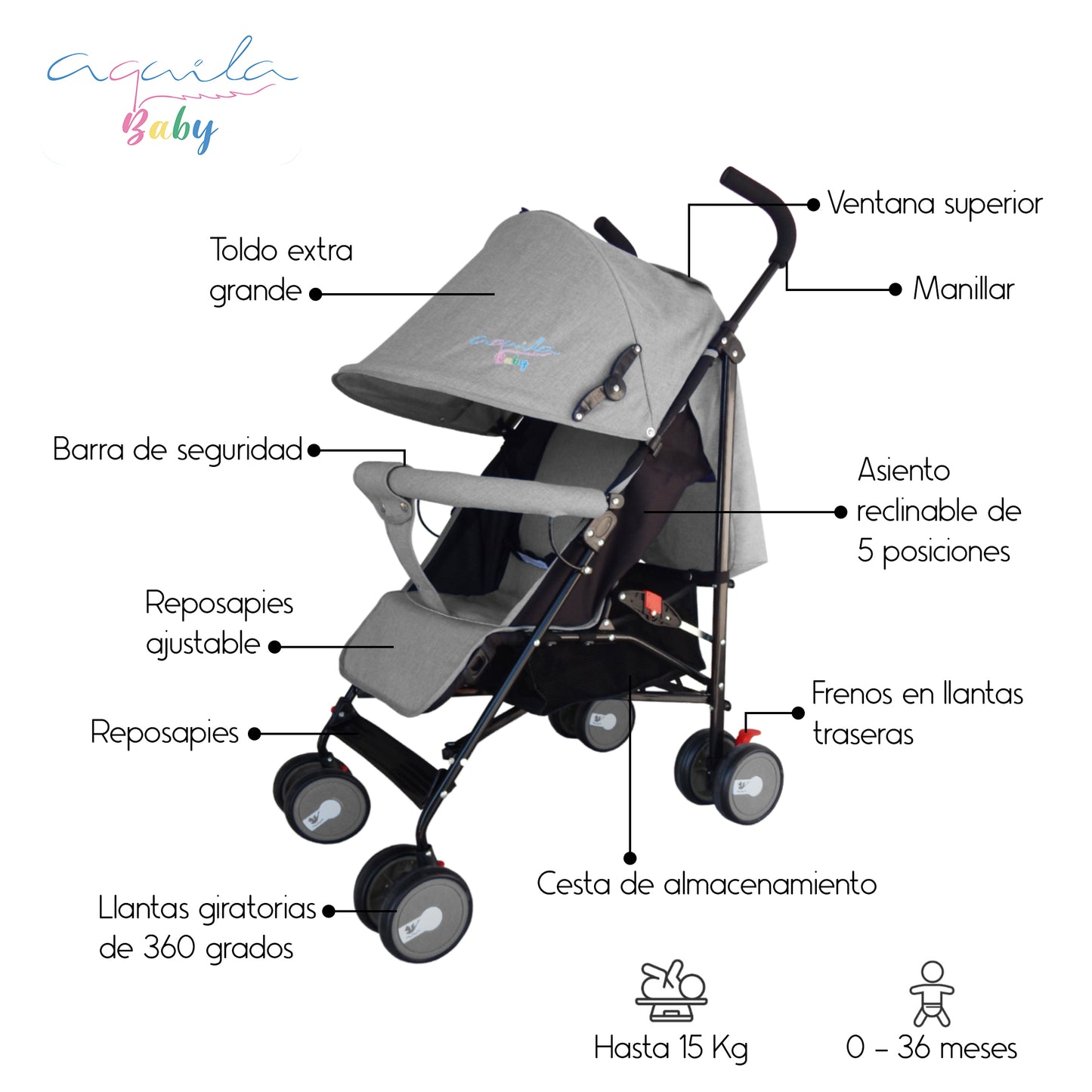 Carriola Plegable con Cubre-pies Aquila hasta 15 Kg