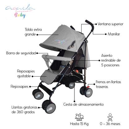 Carriola Plegable con Cubre-pies Aquila hasta 15 Kg