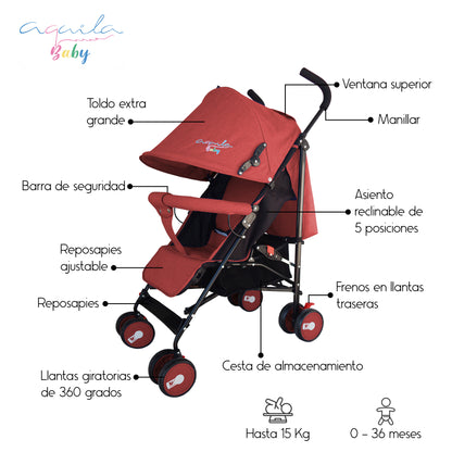 Carriola Plegable con Cubre-pies Aquila hasta 15 Kg