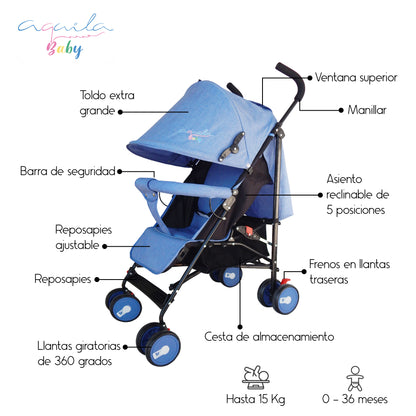 Carriola Plegable con Cubre-pies Aquila hasta 15 Kg
