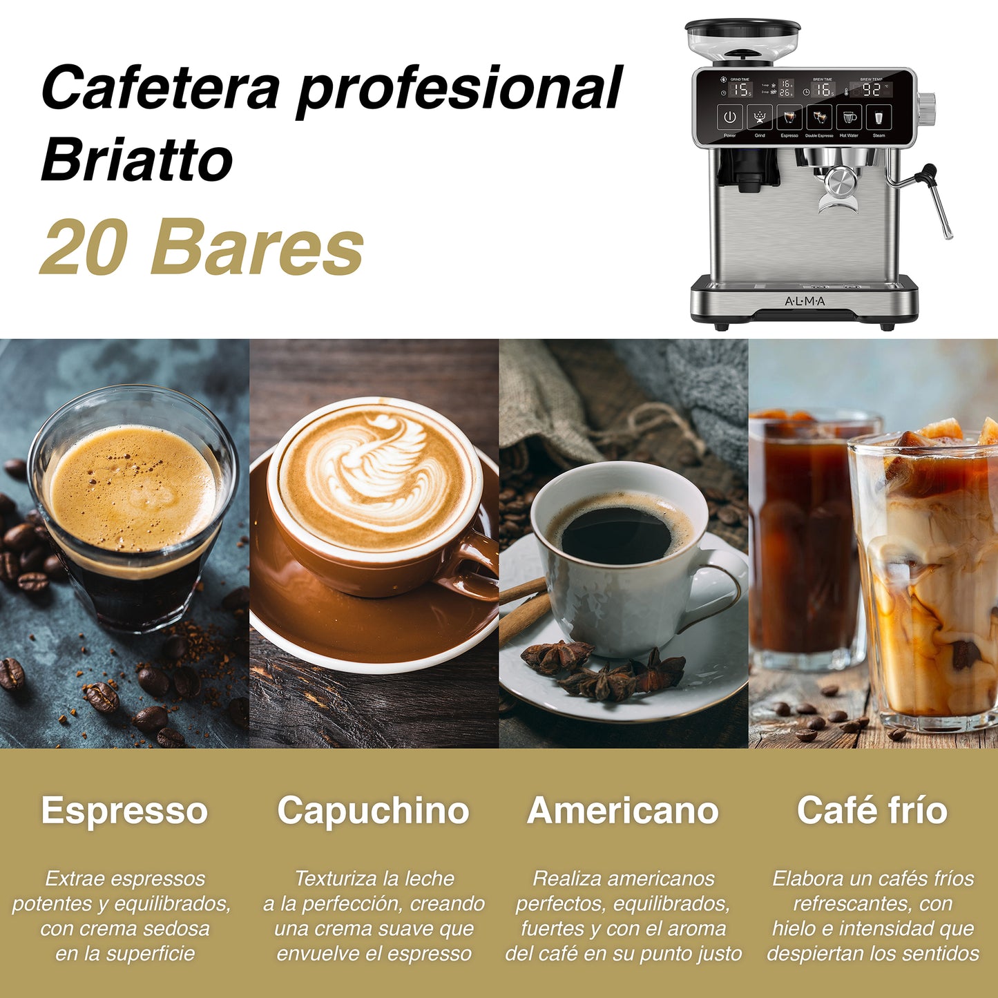 Cafetera Profesional 20Bares ALMA con Molino de Café BRIATTO