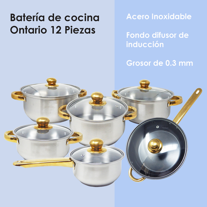 Batería de Cocina Ontario Acero Inox Compatible Inducción