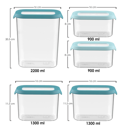 5 Contendores de Alimentos Secos Aquila 2.2Lt 1.3Lt 900ml