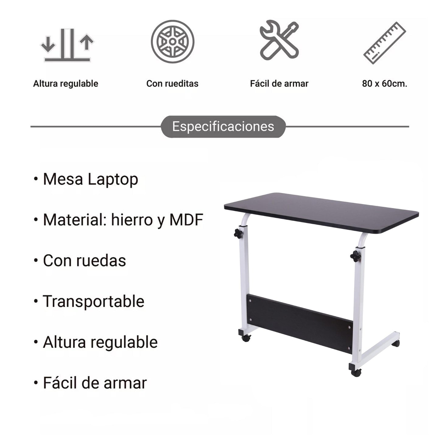 Escritorio Móvil de Altura Ajustable con Llantas Aquila