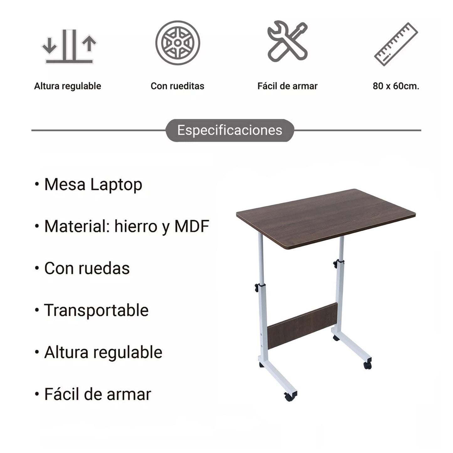 Escritorio Móvil de Altura Ajustable con Llantas Aquila