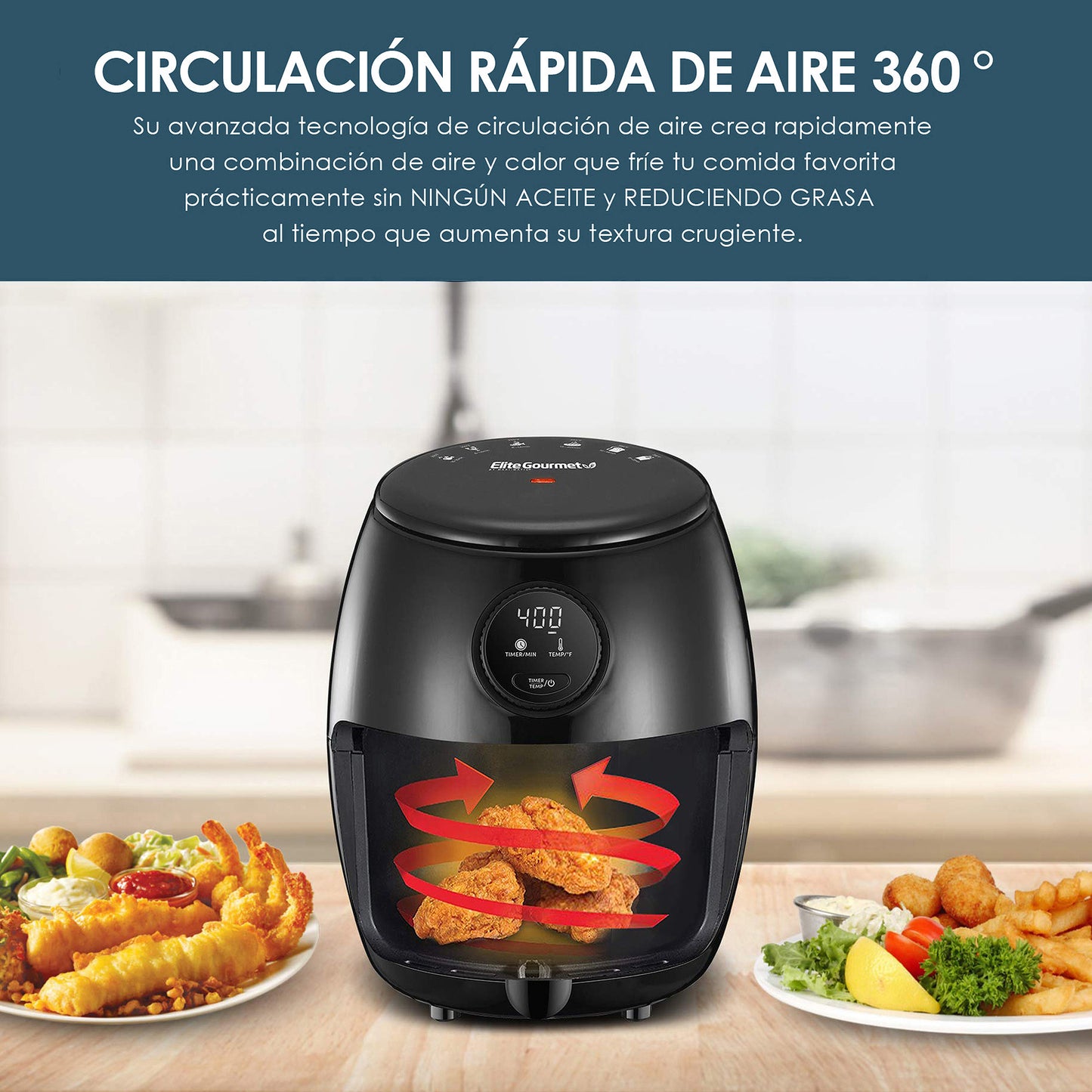 Freidora de Aire Caliente Elite 2QT Black Digital