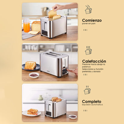 Tostador 2 rebanadas Aicok Acero Inox Touch 6 Niveles