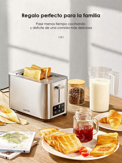 Tostador 2 rebanadas Aicok Acero Inox Touch 6 Niveles