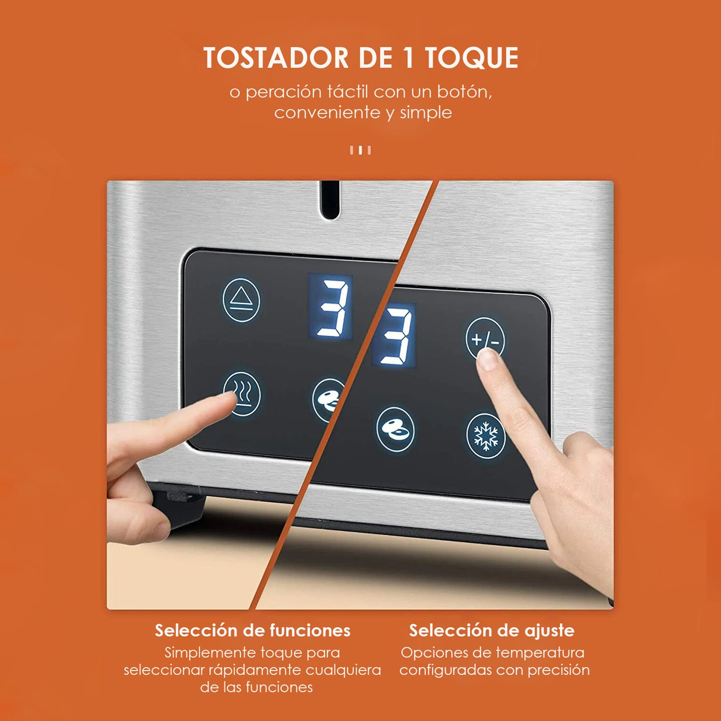 Tostador 2 rebanadas Aicok Acero Inox Touch 6 Niveles