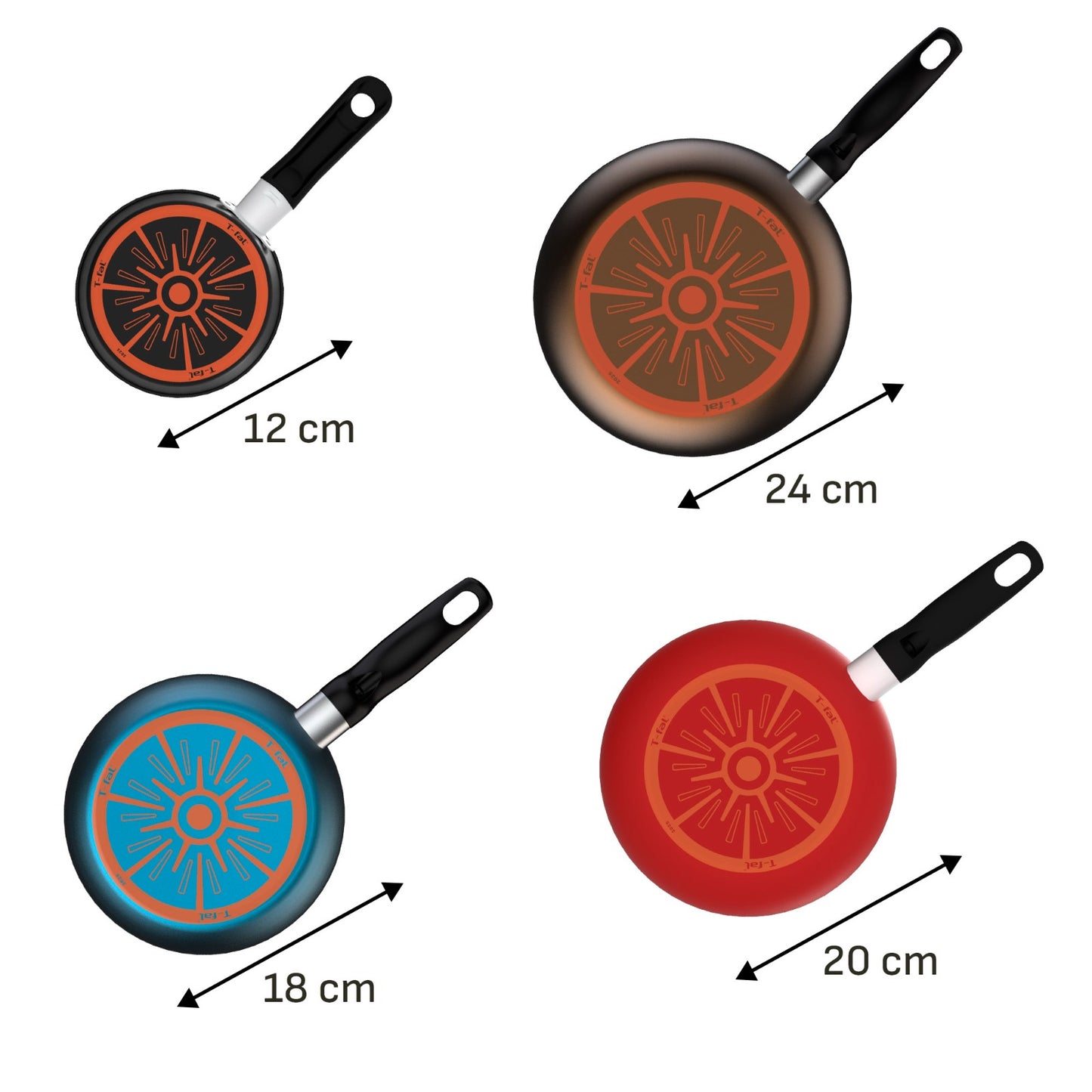 Juego de Sartenes T-Fal 12/18/20/24cm MOD 1582700 Colores
