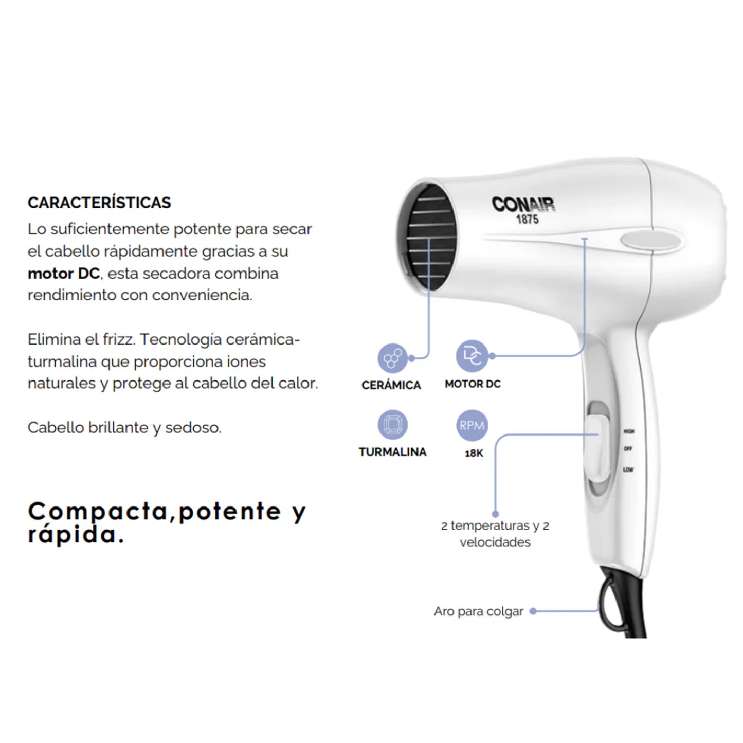 Secadora para Cabello Conair Cerámica y Turmalina 1875W