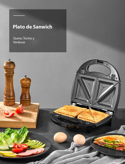Sandwichera Aicok 3 en 1 con Placas Intercambiables