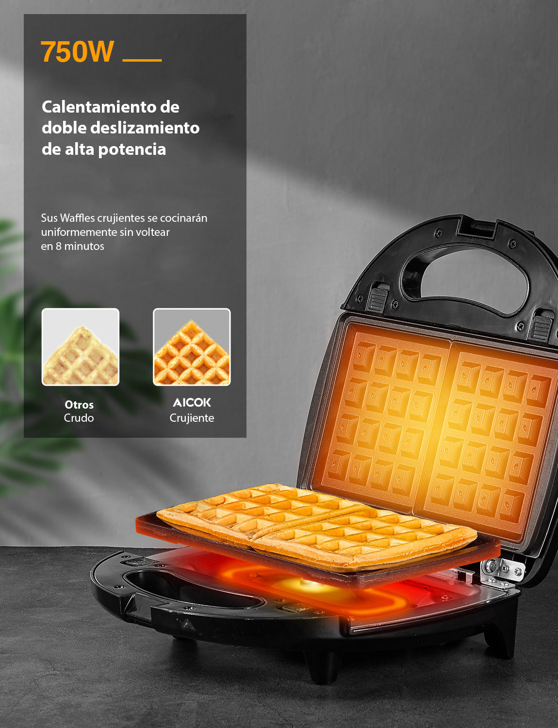 Sandwichera Aicok 3 en 1 con Placas Intercambiables