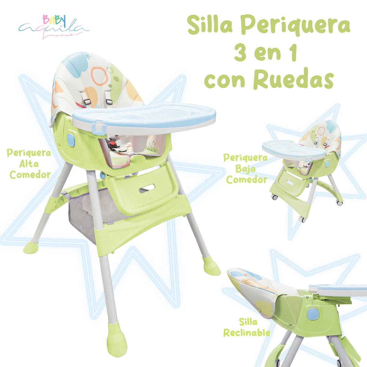 Silla periquera Alta 3 en 1 con Ruedas Aquila
