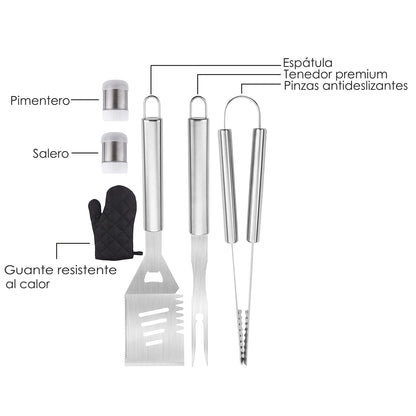 Delantal con Utensilios de Asador de Acero Inoxidable 2 en 1