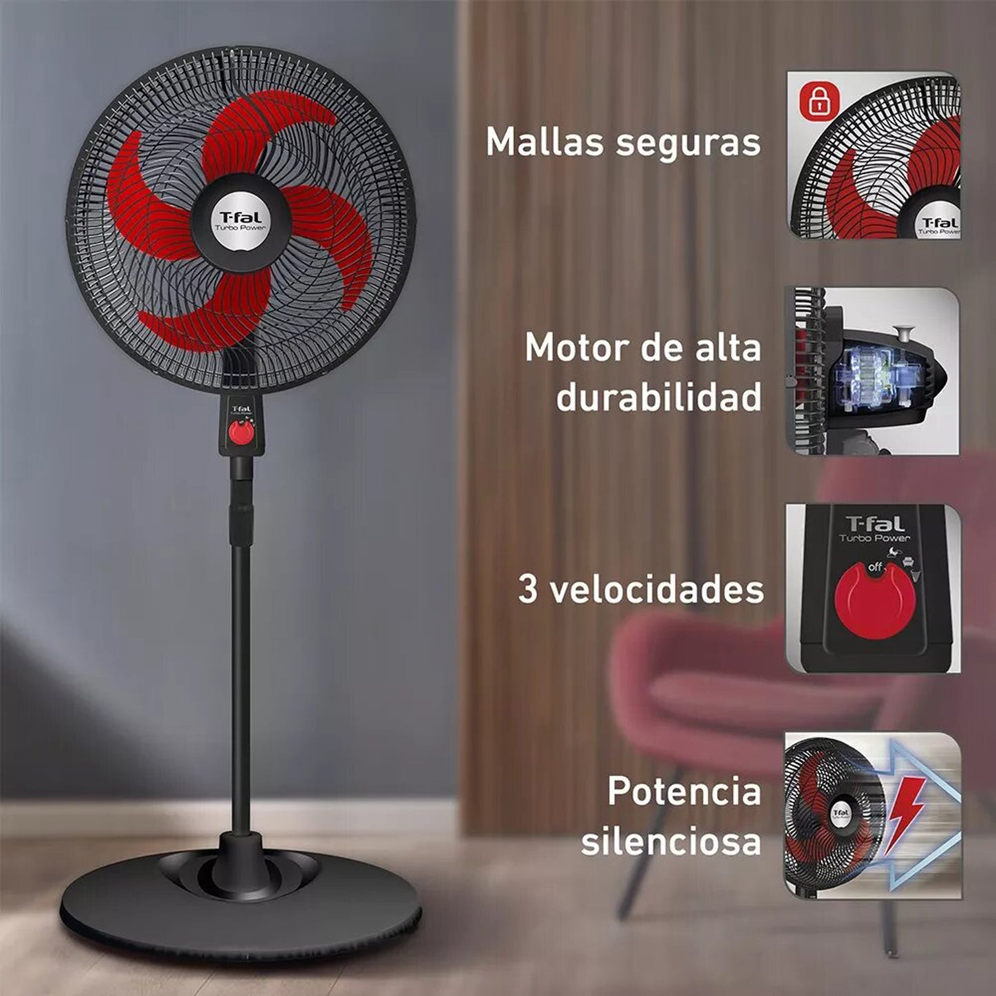 Ventilador Pedestal 18” Silencioso T-FAL TurboPower VE2913X0